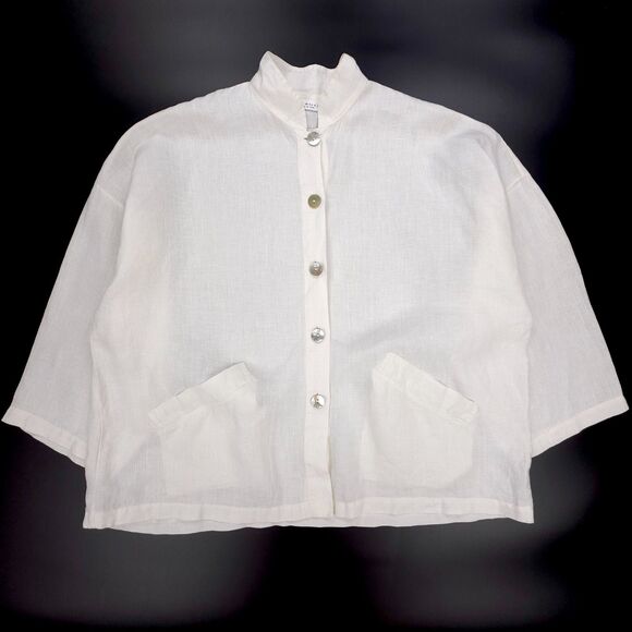 BRYN WALKER 100% Linen Danuta Jacket Button Down Shirt Jacket Lagenlook Minimal - Picture 1 of 9